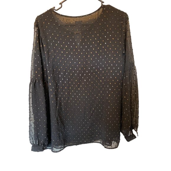 🍒 2/$20 🍒 Black Business Casual Women’s Blouse with Gold & Silver Dots sz M - Picture 6 of 10